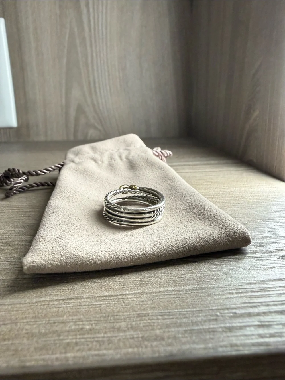 David Yurman Two-Tone Silver and Gold Knot Crossover Ring